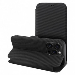 Peňaženkové puzdro FOLIO Side Magnet na Apple iPhone 15 Pro Max Elegant, Karbónový vzor  Čierny