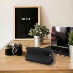 Peňaženkové puzdro FOLIO Side Magnet na Apple iPhone 15 Pro Max Elegant, Karbónový vzor  Čierny