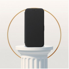 Peňaženkové puzdro FOLIO Side Magnet na Apple iPhone 15 Elegant, Karbónový vzor  Čierny