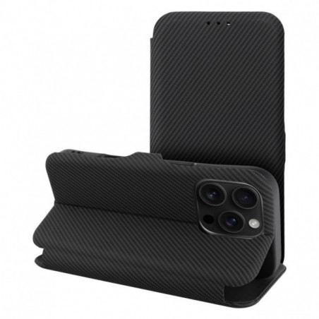 Peňaženkové puzdro FOLIO Side Magnet na Apple iPhone 16 Pro Max Elegant, Karbónový vzor Čierny