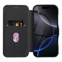 Peňaženkové puzdro FOLIO Side Magnet na Apple iPhone 16 Pro Max Elegant, Karbónový vzor  Čierny
