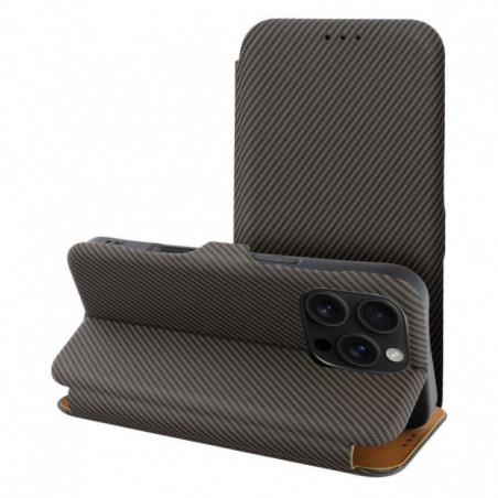 Peňaženkové puzdro FOLIO Side Magnet na Apple iPhone 16 Pro Max Elegant, Karbónový vzor Hnedý