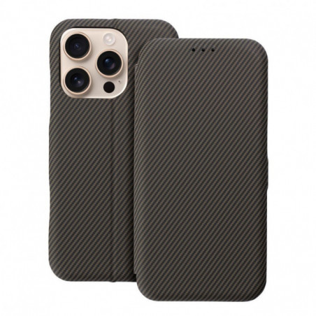 Peňaženkové puzdro FOLIO Side Magnet na Apple iPhone 16 Pro Max Elegant, Karbónový vzor Hnedý