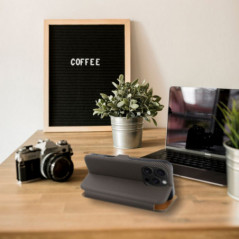 Peňaženkové puzdro FOLIO Side Magnet na Apple iPhone 16 Pro Max Elegant, Karbónový vzor  Hnedý