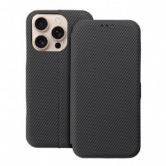 Peňaženkové puzdro FOLIO Side Magnet na Apple iPhone 16 Pro Max Elegant, Karbónový vzor  Šedý