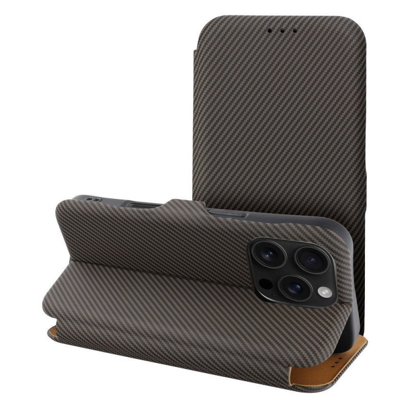 Peňaženkové puzdro FOLIO Side Magnet na Apple iPhone 16 Plus Elegant, Karbónový vzor Hnedý Peňaženkové puzdro FOLIO Side Magnet na Apple iPhone 16 Plus Elegant, Karbónový vzor Hnedý