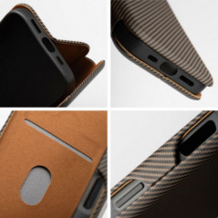 Peňaženkové puzdro FOLIO Side Magnet na Apple iPhone 16 Plus Elegant, Karbónový vzor  Hnedý
