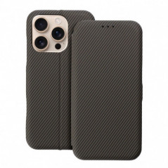 Peňaženkové puzdro FOLIO Side Magnet na Apple iPhone 14 Pro Max Elegant, Karbónový vzor  Hnedý