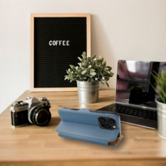 Peňaženkové puzdro FOLIO Side Magnet na Apple iPhone 14 Pro Elegant, Karbónový vzor  Modrý