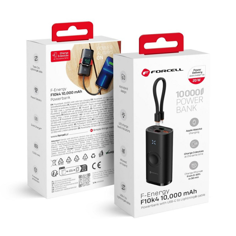 Forcell Power bank F-ENERGY F10K4 10 000 mAh PD QC3.0 čierna Forcell Power bank F-ENERGY F10K4 10 000 mAh PD QC3.0 čierna
