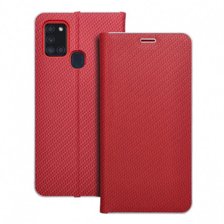 Peňaženkové puzdro LUNA Book Carbon na Samsung Galaxy A21s Uhlíkové vlákno, Elegant  Červený