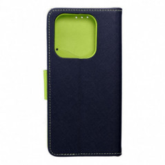 Peňaženkový obal Fancy Book na XIAOMI Redmi Note 14 4G Námornícka modrá / Limetkovo zelený