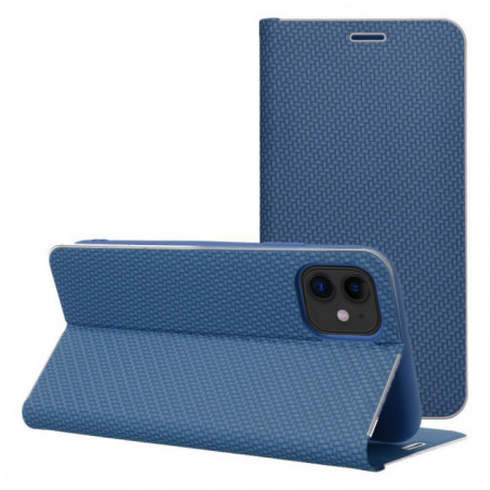 Peňaženkové puzdro LUNA Book Carbon na Apple iPhone 17 Uhlíkové vlákno, Elegant  Modrý