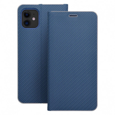 Peňaženkové puzdro LUNA Book Carbon na Apple iPhone 17 Uhlíkové vlákno, Elegant  Modrý