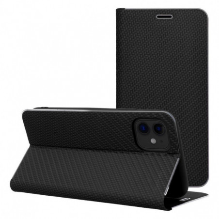 Peňaženkové puzdro LUNA Book Carbon na Apple iPhone 17 Pro Max Uhlíkové vlákno, Elegant Čierny