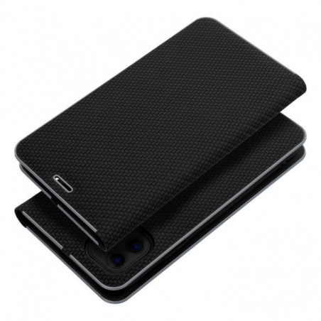 Peňaženkové puzdro LUNA Book Carbon na Apple iPhone 17 Pro Uhlíkové vlákno, Elegant  Čierny