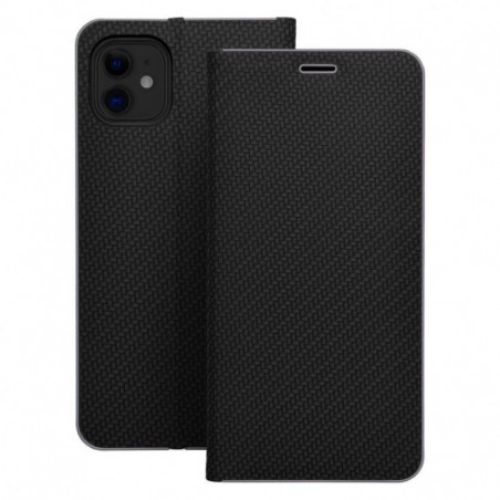 Peňaženkové puzdro LUNA Book Carbon na Apple iPhone 17 Uhlíkové vlákno, Elegant  Čierny
