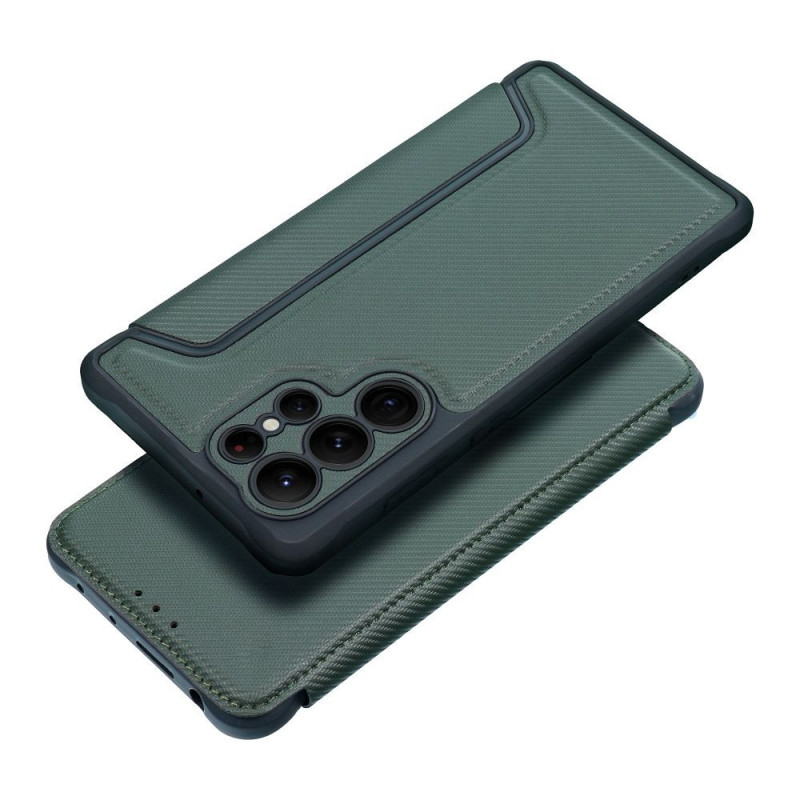 Peňaženkové puzdro Razor Book na Samsung Galaxy S25 Edge Uhlíkové vlákno, Karbónový vzor  Tmavo zelený