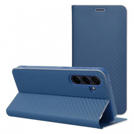 Peňaženkové puzdro LUNA Book Carbon na Samsung Galaxy S25 FE Uhlíkové vlákno, Elegant  Modrý