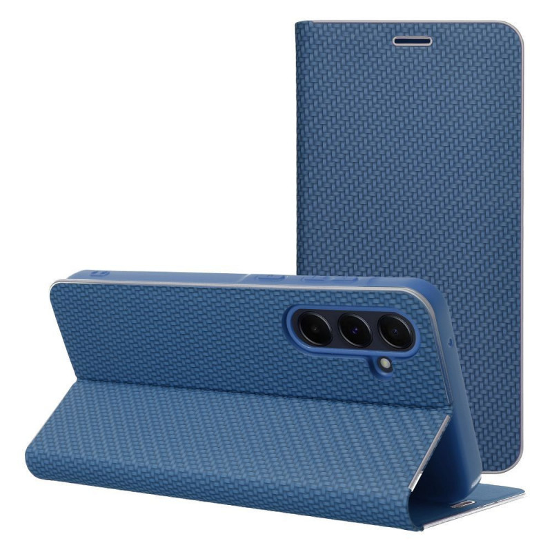 Peňaženkové puzdro LUNA Book Carbon na XIAOMI Redmi 15 4G Uhlíkové vlákno, Elegant  Modrý