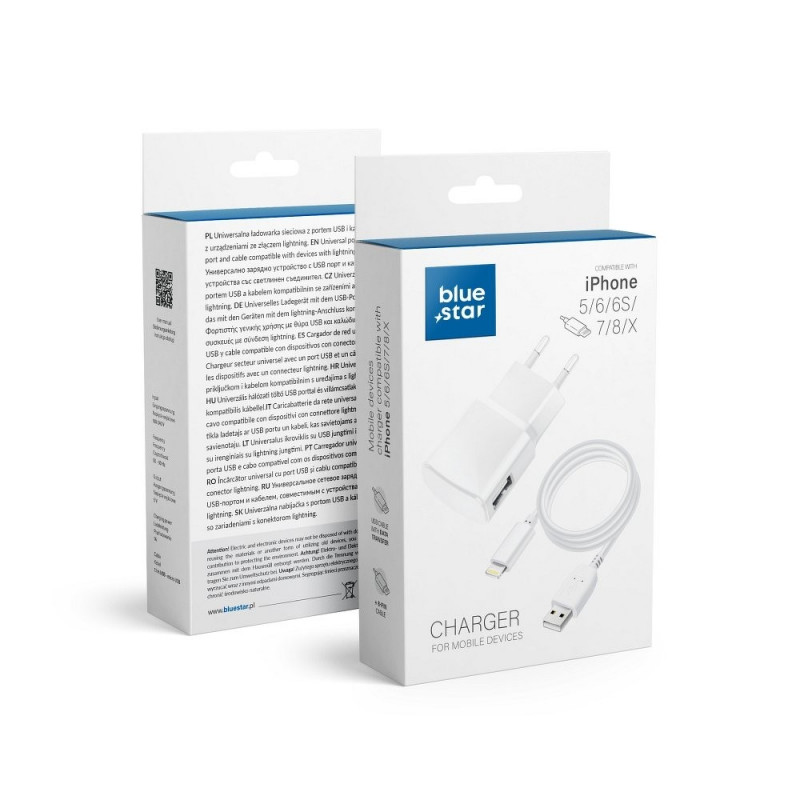 Travel Charger for iPhone 5/6/6s/7/8/X Biely